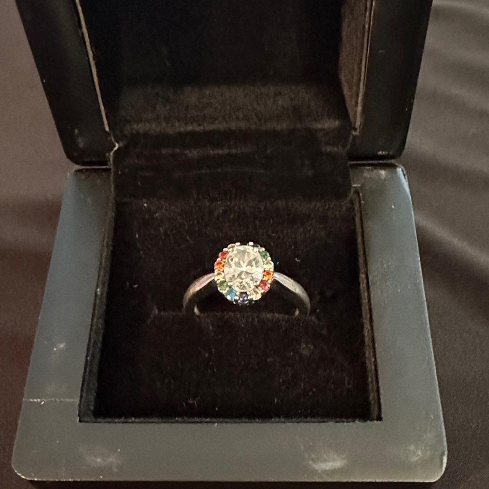 Diamonique Sterling Silver Ring with Multicolor Gemstones